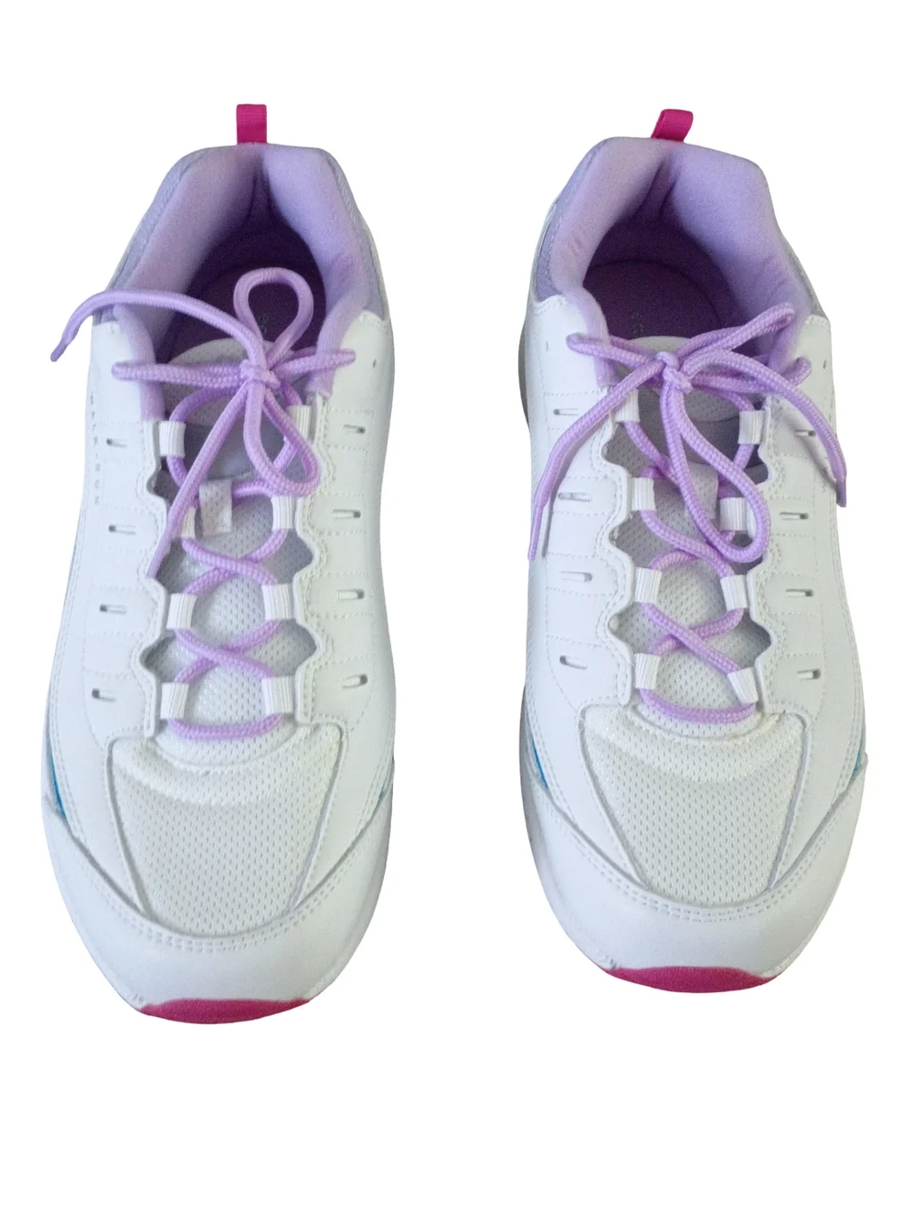 Easy Spirit Women's White Sneakers with Lilac And Turquoise Accents